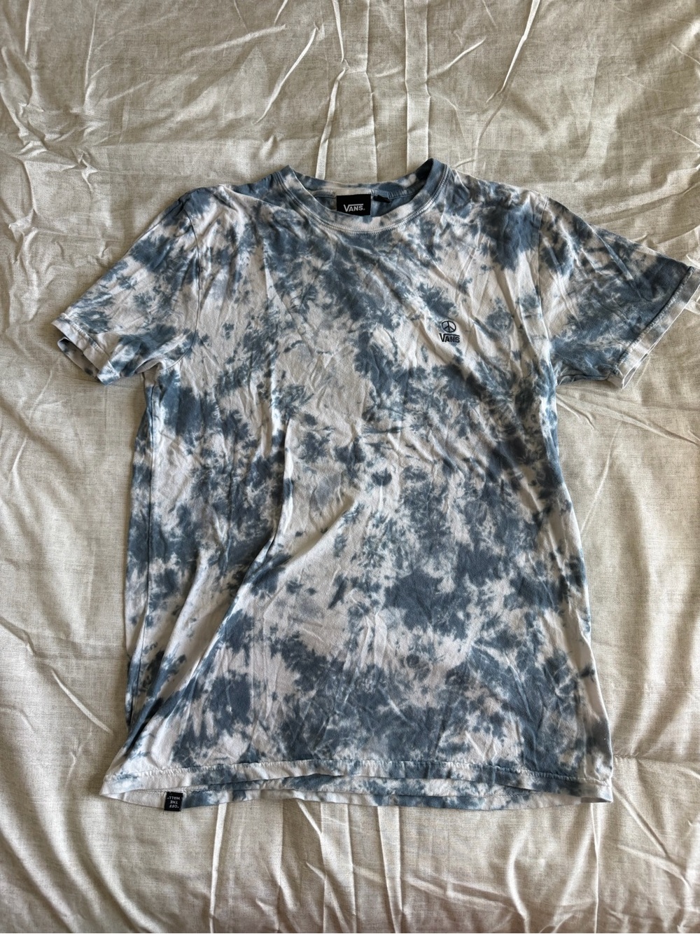 Vans Blue and White Tie Dye Peace Logo T-Shirt (M)